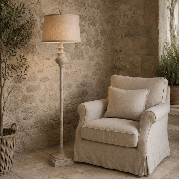 SANTIAGO FLOOR LAMP WITH BURLAP SHADE 41x41x150cm